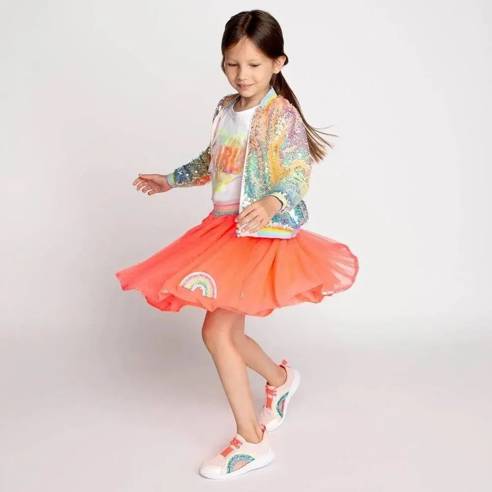 Billie Blush Pink Glitter Sparkle Rainbow Trainer Slip on Sneaker big kid size 5